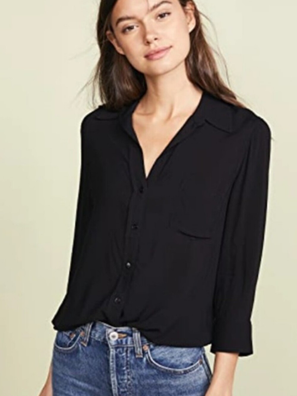 L'AGENCE Ryan Silk Three-quarter Sleeve Black Blouse Size M